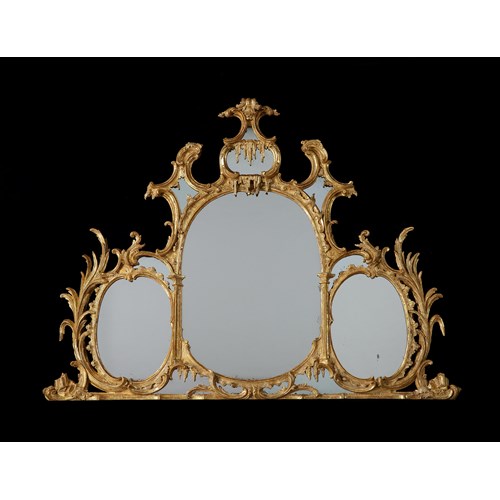 A giltwood triple oval plate overmantel mirror